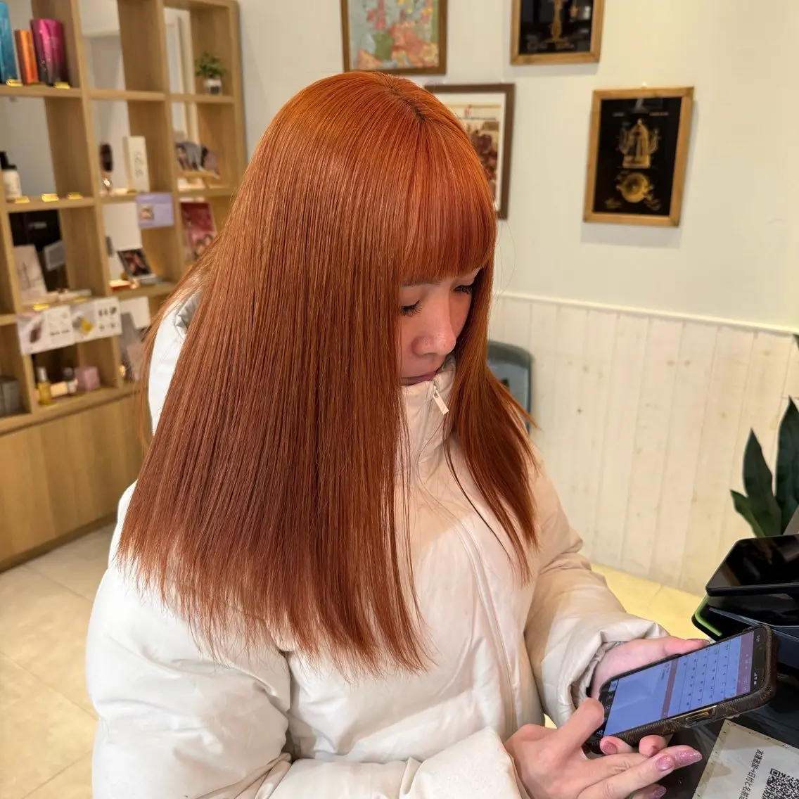ロング カラー ブリーチ ブラウンカラー オレンジ オレンジブラウン カット ヘアカラー トリートメント 🍀ブリーチ/艶カラ ー🍀 コイケのヘアスタイル