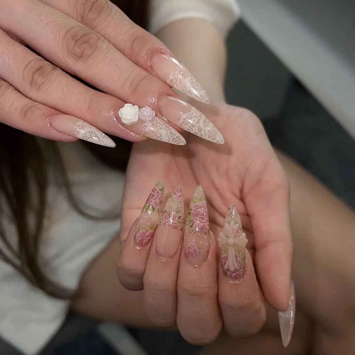 ネイル ガーリー ハート 韓国ネイル ニュアンスネイル リボン ハンドネイル Sora nail 長さ出し専門店のネイルデザイン