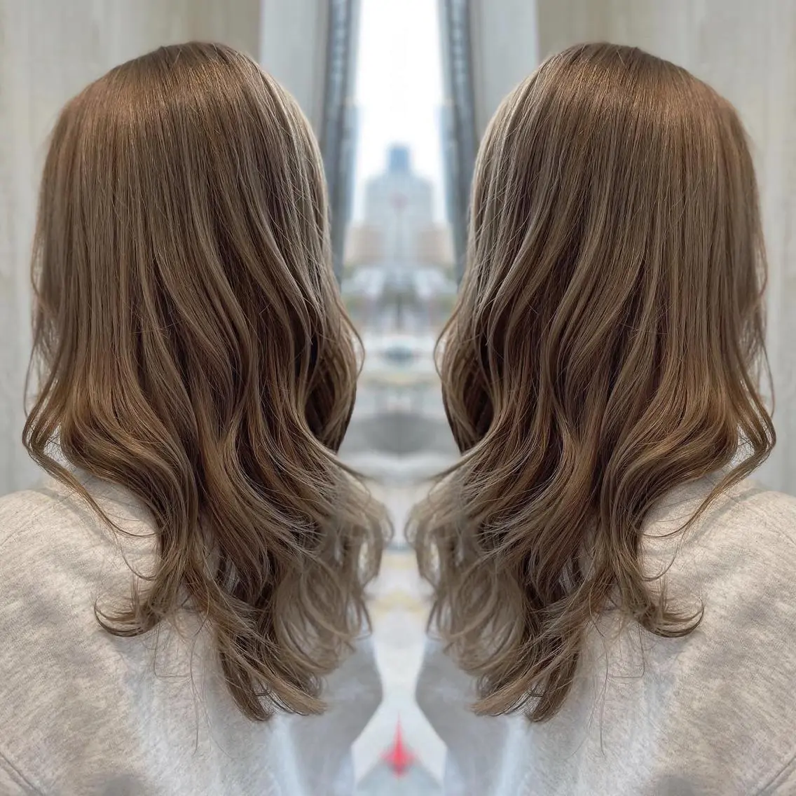 ロング カラー アッシュ ベージュカラー ケアカラー 透明感カラー ミルキーベージュ カット ヘアカラー トリートメント 河合秀明/ショート /ボブ/レイヤーのヘアスタイル