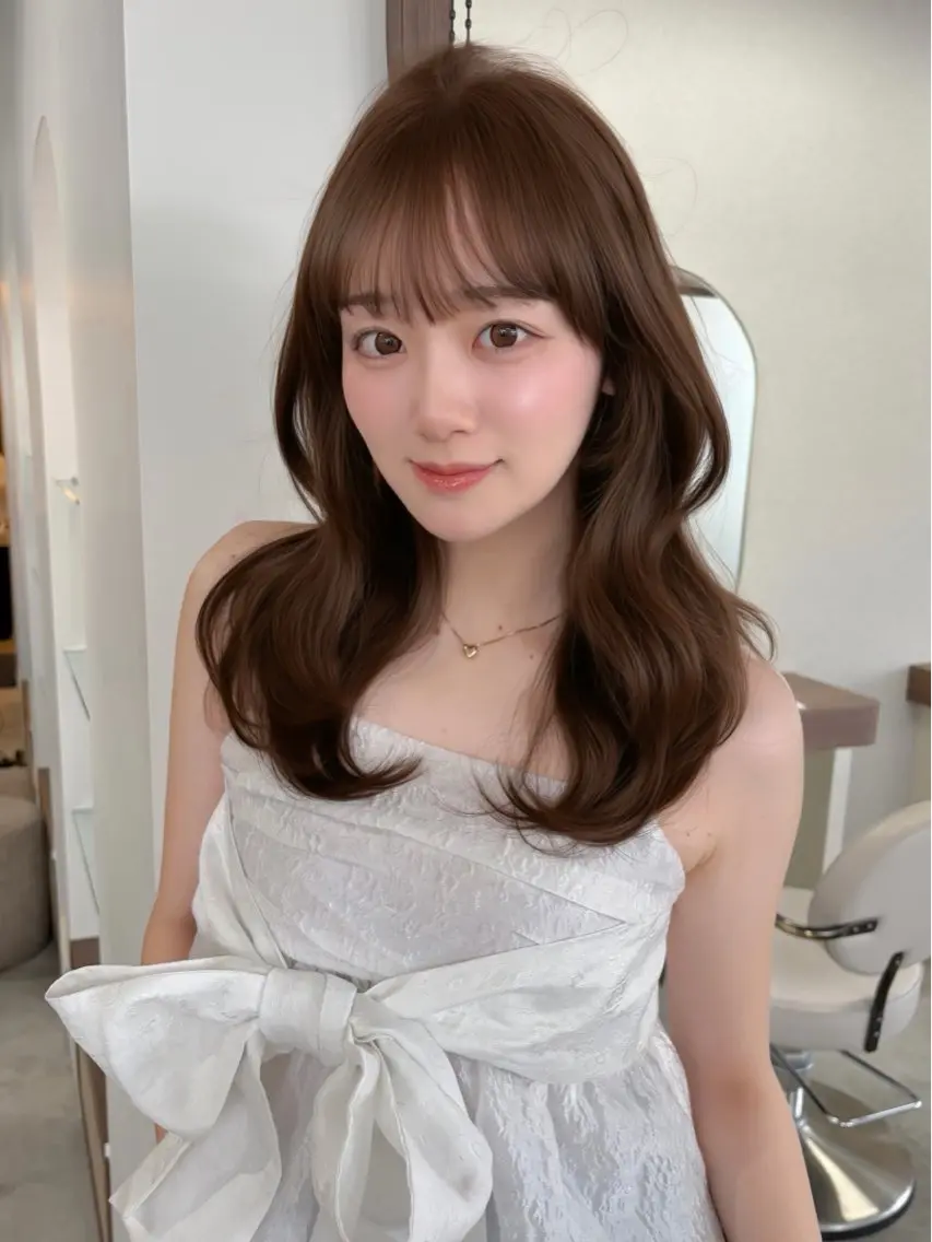 セミロング カラー ブラウンカラー 韓国風ヘア カット ヘアカラー トリートメント 藤野 結衣のヘアスタイル