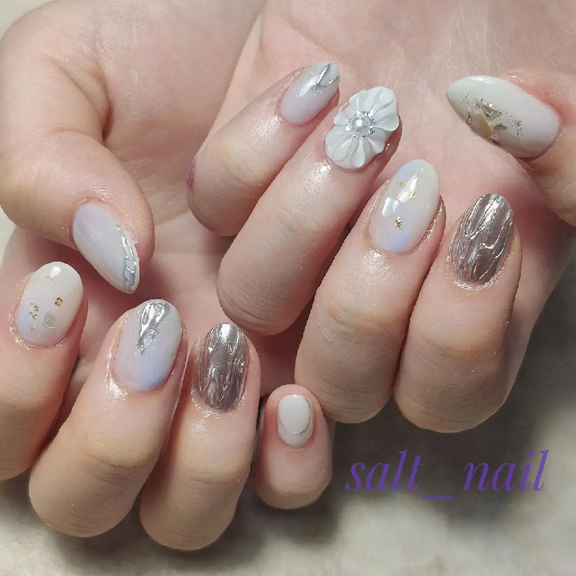 ネイル フラワーネイル ぷっくりネイル ハンドネイル 個人サロン saltnailのネイルデザイン