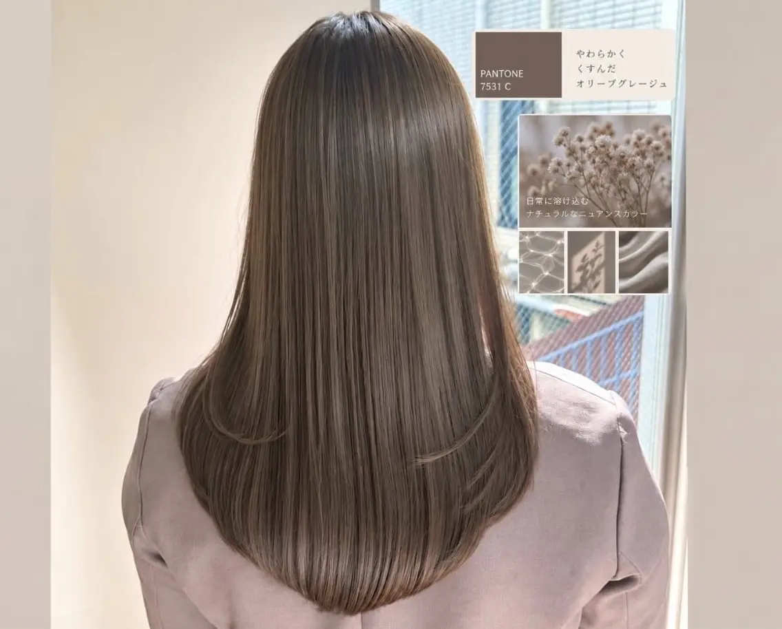 セミロング カラー 透明感カラー グレージュ オリーブグレージュ オリーブグレー レイヤーカット ヘアカラー トリートメント ヒナ/酸性ストレート /髪質改善のヘアスタイル