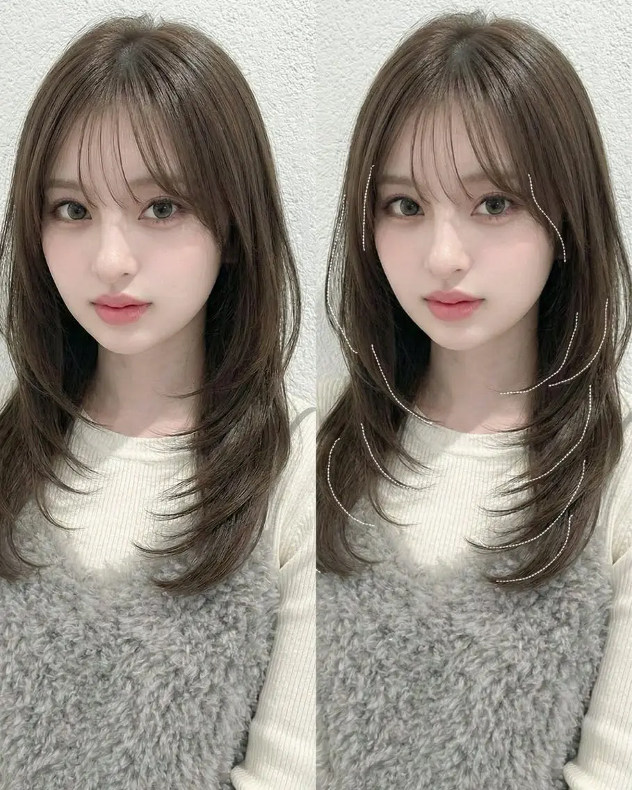 セミロング カラー カット ヘアカラー トリートメント 韓国レイヤー⋆౨ৎﾟ 透カラー🩶／ユウキのヘアスタイル