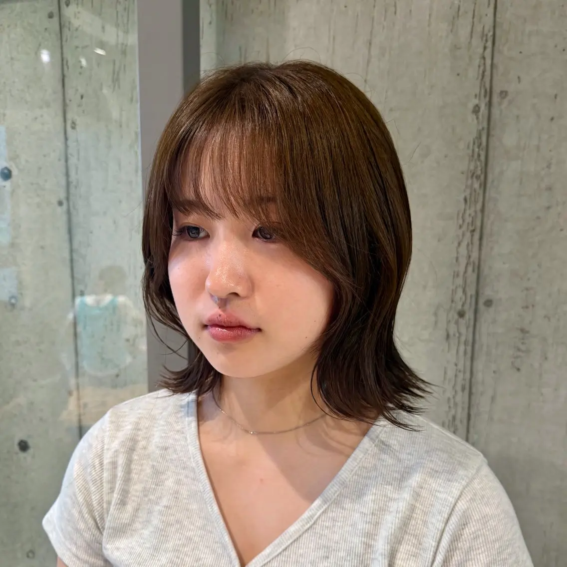 ミディアム カラー ヘアアレンジ カット ヘアカラー トリートメント 🍀透明感カラー×垢 抜けボブ リクト💥のヘアスタイル