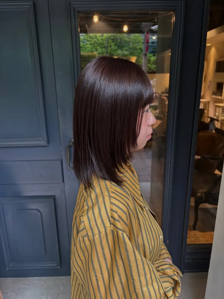 ミディアム カラー ブラウンカラー カット ヘアカラー 縮毛矯正 ボブ/レイヤー/ 梅田/天野川奈緒のヘアスタイル