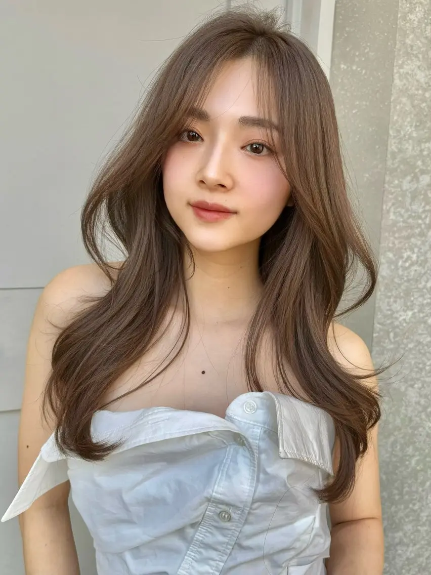 ロング 韓国風ヘア レイヤーカット ロング カット ヘアカラー トリートメント 本田 奈穂美のヘアスタイル