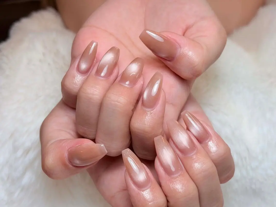 ネイル チークネイル 長さ出し フレンチネイル ジェルネイル グラデーション ハンドネイル RIBON nail 高田馬場のネイルデザイン