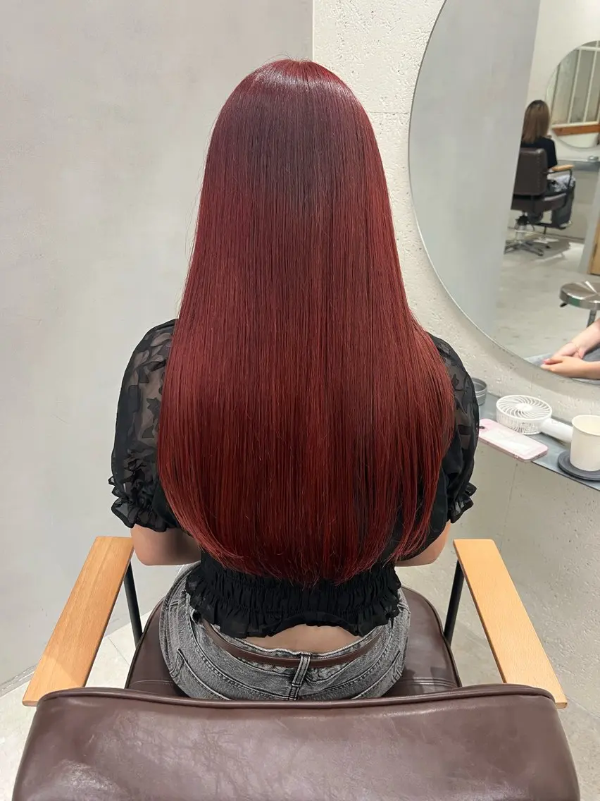 ロング カラー ヘアアレンジ レッドカラー 髪質改善 トリートメント 金子 廉のヘアスタイル