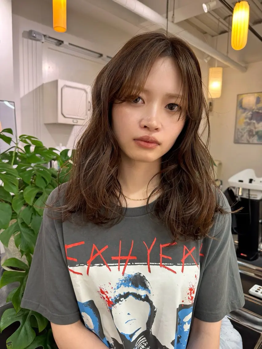 セミロング カラー パーマ セミロングパーマ ブラウンカラー 透明感カラー ナチュラルブラウン デジタルパーマ カット ヘアカラー パーマ ooit 【オーイット】のヘアスタイル