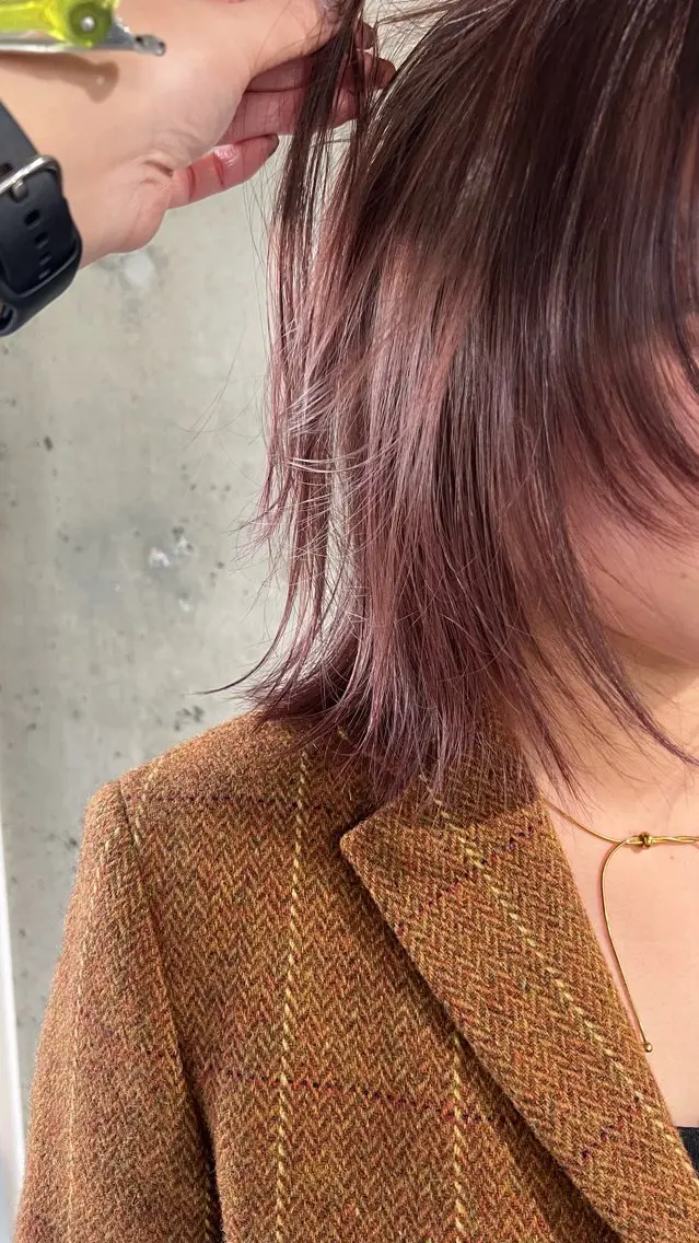 ミディアム カラー ベージュカラー ピンクカラー ピンクベージュ anon Loemのヘアスタイル