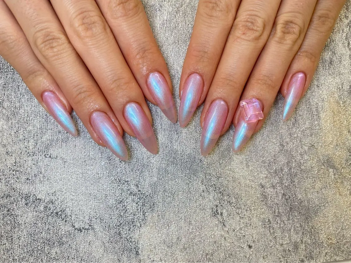 ネイル アートネイル 韓国ネイル 水色 ロングネイル マグネットネイル ハンドネイル ハンドケア NailDemure 【銀座店】のネイルデザイン