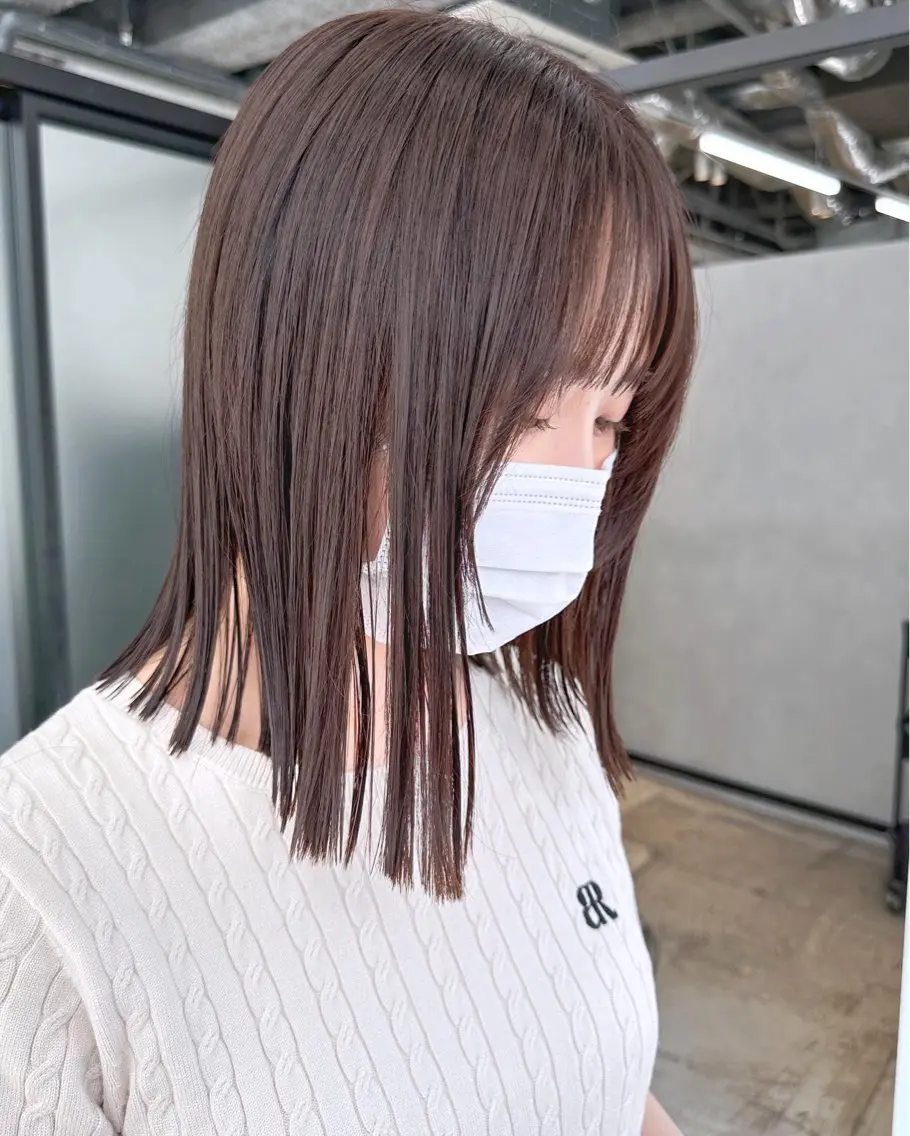 ミディアム パーマ カット 縮毛矯正 トリートメント ボブ/縮毛/レイヤー モトナリのヘアスタイル