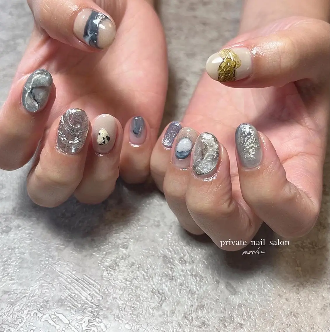 ネイル カジュアル チークネイル フレンチネイル ジェルネイル マグネットネイル ハンドネイル mocha nailのネイルデザイン