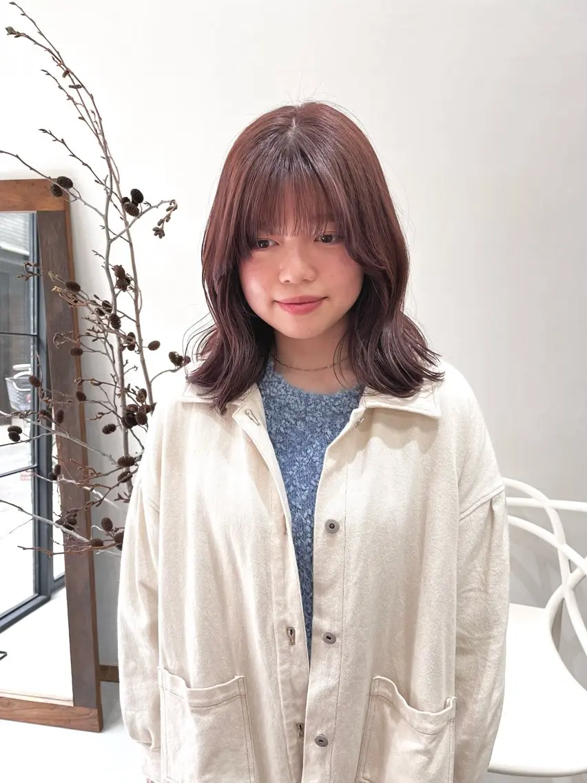 ミディアム カラー ヘアアレンジ ブリーチ ダブルカラー ブリーチなしカラー ena/ブリーチなし 透明感・レイヤー🎀のヘアスタイル
