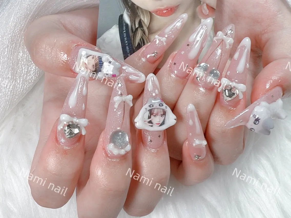 ネイル 長さ出し ガーリー 韓国ネイル ロングネイル 持ち込み Nami nail salonのネイルデザイン
