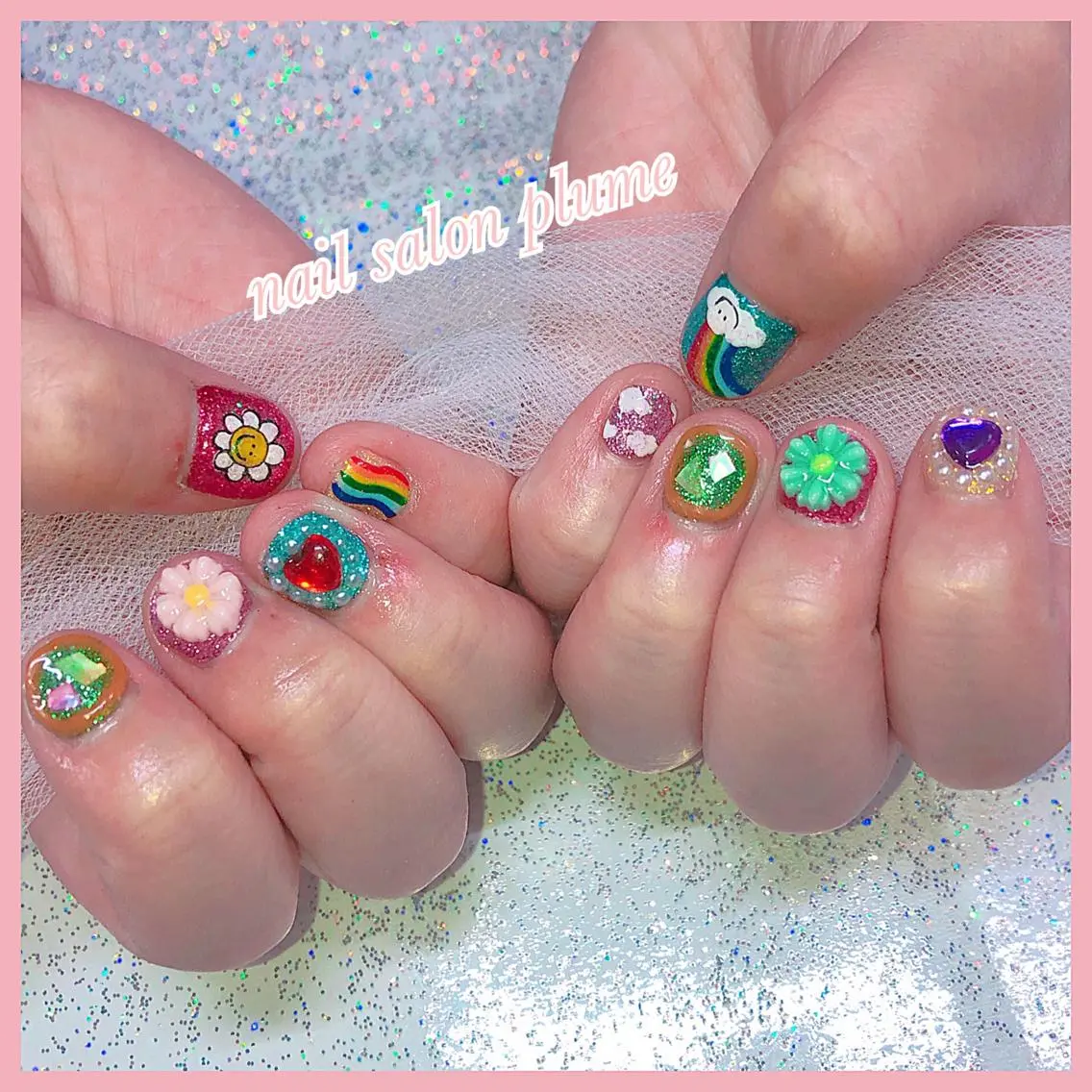 ネイル アートネイル フラワーネイル ハート キラキラネイル 韓国ネイル ハンドネイル plume nail ☆韓国ネイルのネイルデザイン