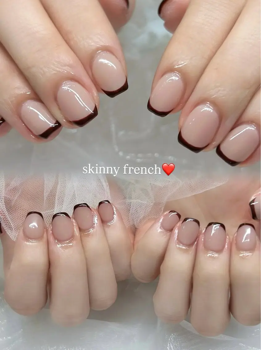 ネイル ボルドー フレンチネイル ジェルネイル ワンカラーネイル パラジェル ハンドネイル 🎀チーク/ちゅるん 🫧chisa🎀のネイルデザイン