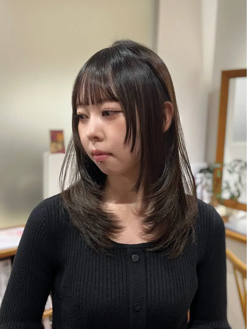 ミディアム 顔まわりレイヤー レイヤーカット カット 🎀仙台/レイヤー /暖色/ありさ🎀のヘアスタイル