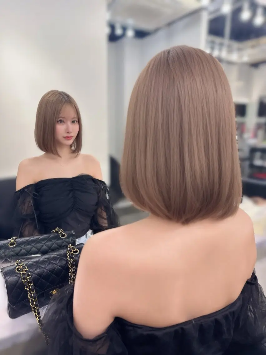 ミディアム ボブ シースルーバング カット ヘアカラー トリートメント インフルエンサー多数 担当YO-SUKEのヘアスタイル
