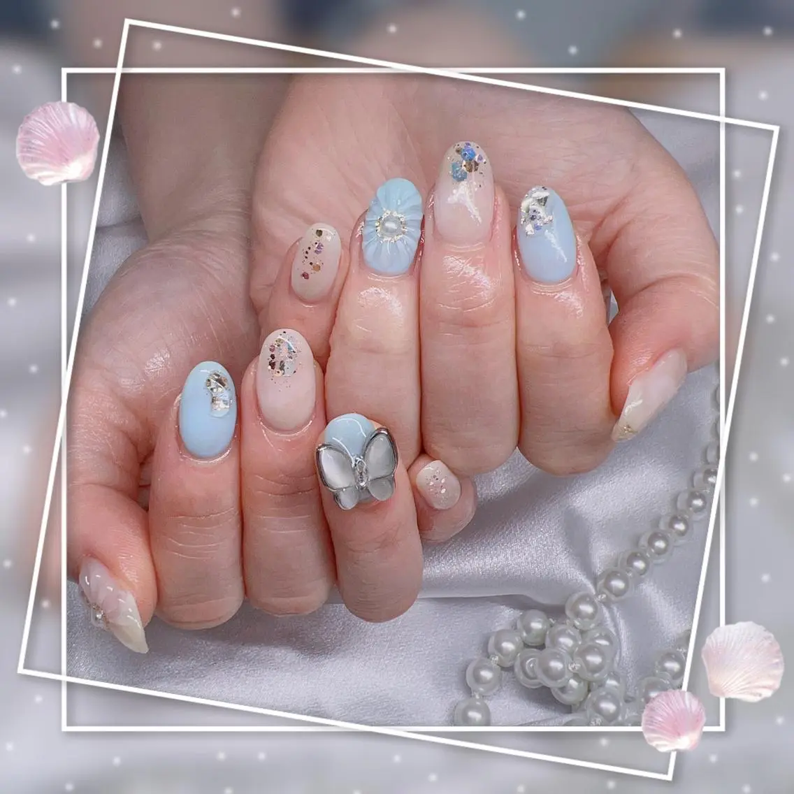 ネイル フレンチネイル キラキラネイル 韓国ネイル マグネットネイル マグネットフレンチ ハンドネイル Chill Nailsalonのネイルデザイン