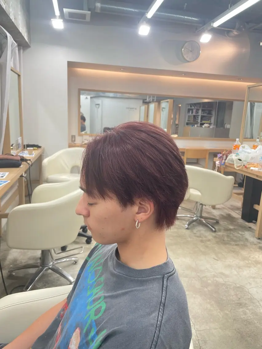 ショート カラー メンズ ブラウンカラー レッドカラー レッドブラウン ヘアカラー 松本 悠太郎のヘアスタイル
