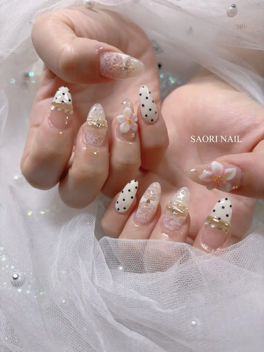 ネイル フラワーネイル フットネイル ジェルネイル 韓国ネイル マグネットネイル ハンドネイル SAORI NAIL /長さ出し専門店のネイルデザイン