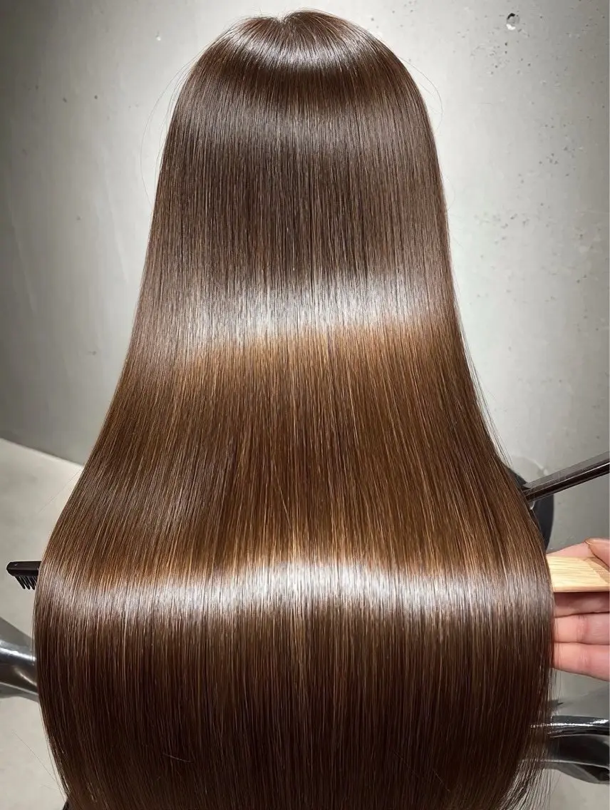 ロング パーマ 縮毛矯正 🍒モテ暖色カラー × うる艶✧ ゆなのヘアスタイル