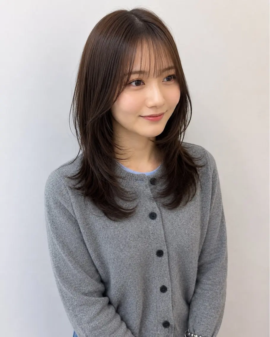 セミロング ヘアカラー トリートメント ヘッドスパ フェード/レディース レイヤー/leo🔥のヘアスタイル