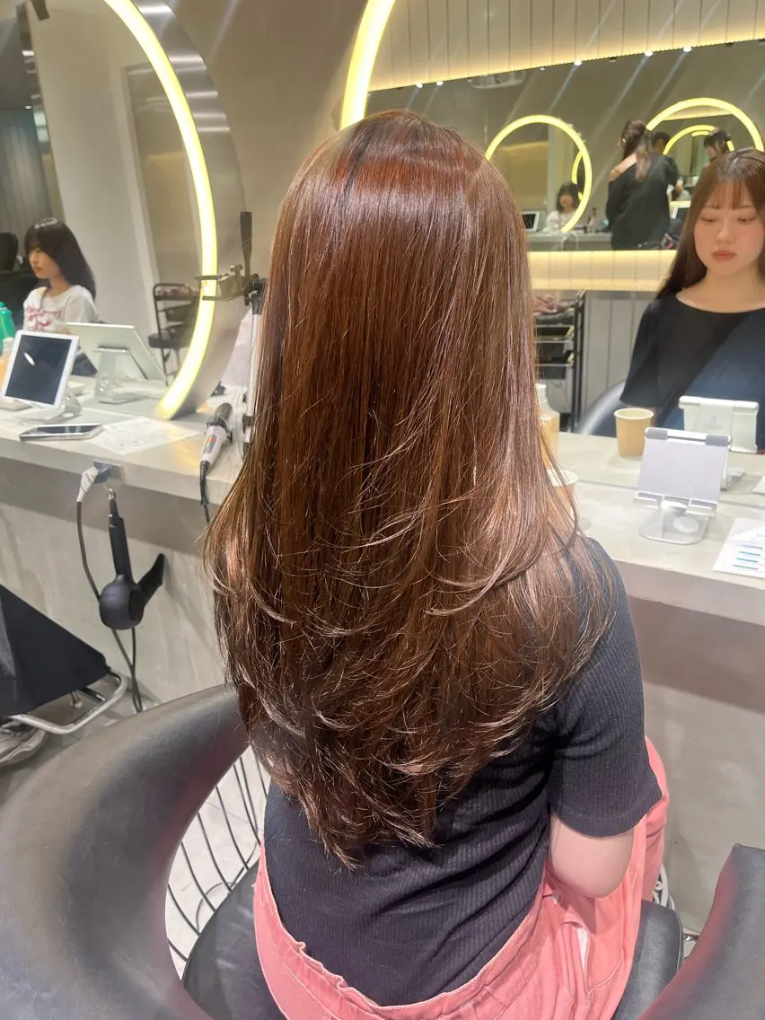 ロング パーマ カット 縮毛矯正 美髪矯正 レイヤーカット/加納のヘアスタイル