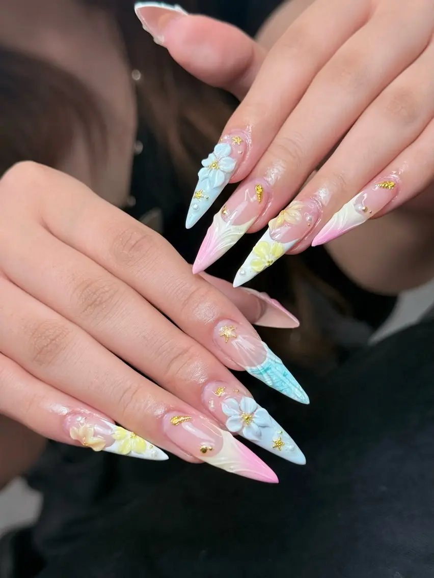ネイル フラワーネイル ジェルネイル ロングネイル パステルネイル 夏ネイル Iconic Nailのネイルデザイン