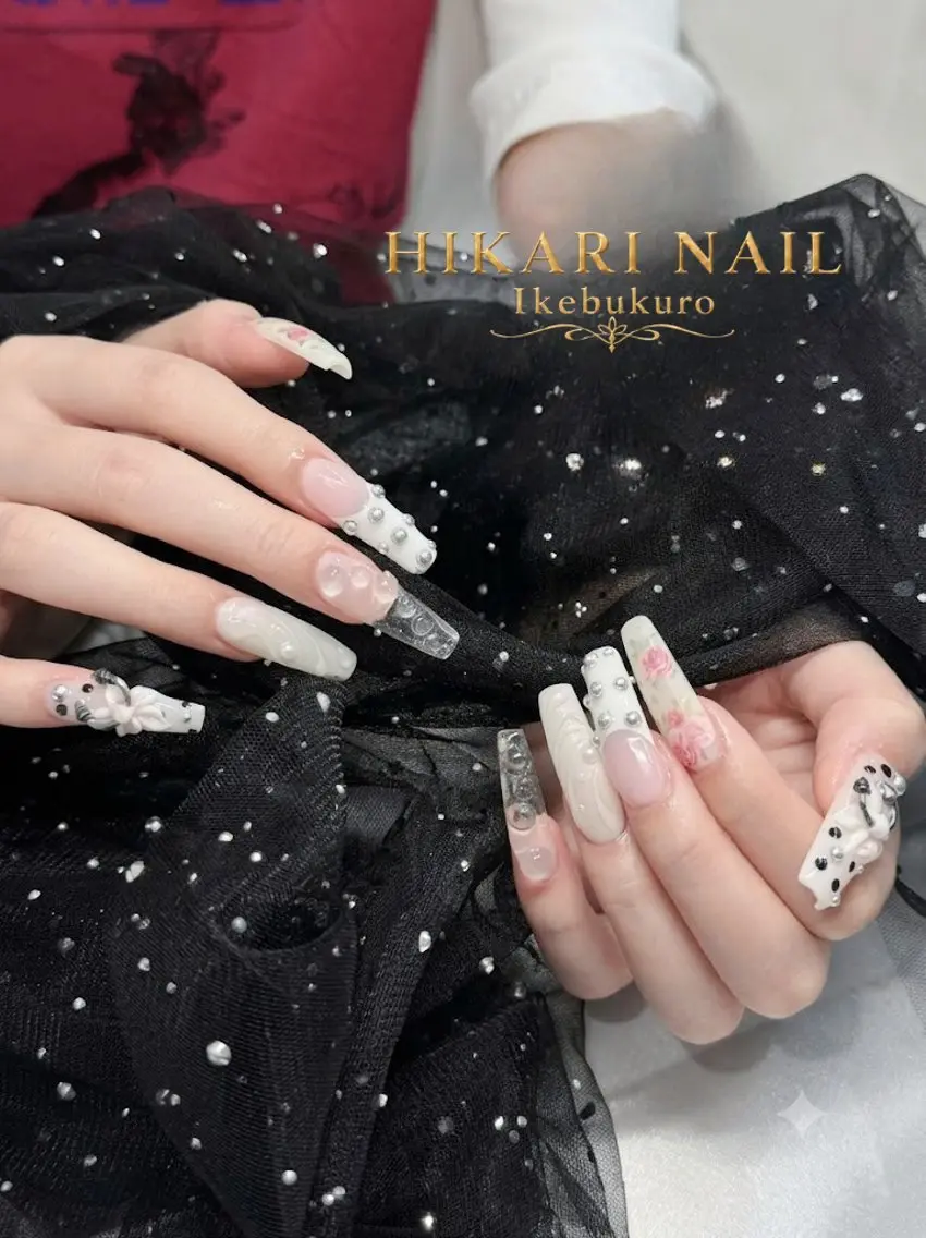 ネイル チークネイル 長さ出し フレンチネイル ガーリー ハロウィン ハンドネイル HikariNail Ikebukuroのネイルデザイン