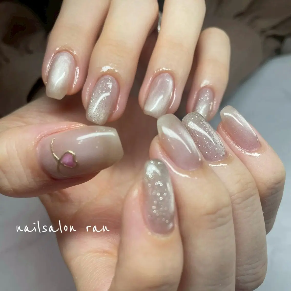 ネイル ハート キラキラネイル マグネットネイル ハンドネイル ハンドケア nailsalon ranのネイルデザイン
