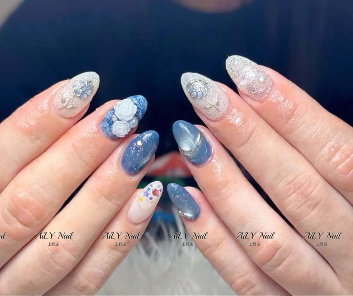 ネイル アートネイル ジェルネイル マグネットネイル ニュアンスネイル シンプルネイル ハンドネイル AiLy Nail 上野店のネイルデザイン