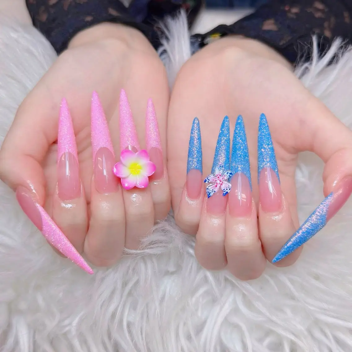ネイル 長さ出し 水色 持ち込み 夏ネイル ハンドネイル Anh 高田馬場のネイルデザイン