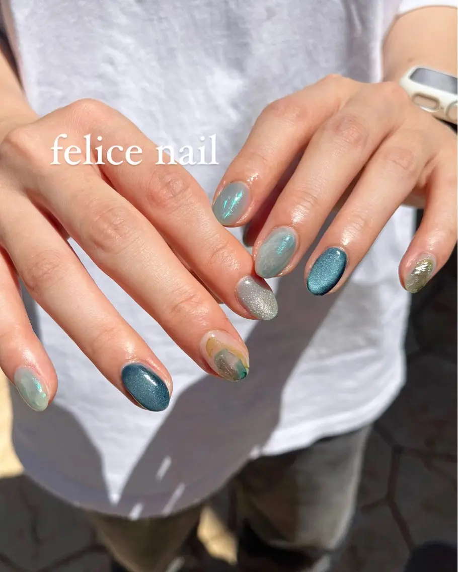 ネイル 氷ネイル・うるうるネイル キラキラネイル 夏ネイル felice nailのネイルデザイン