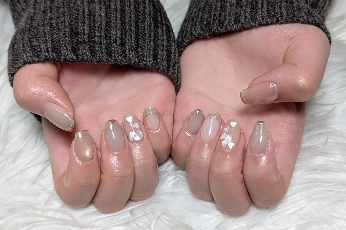ネイル ジェルネイル ハート パラジェル シンプルネイル バレンタイン ハンドネイル m&pPrivate nailsalonのネイルデザイン