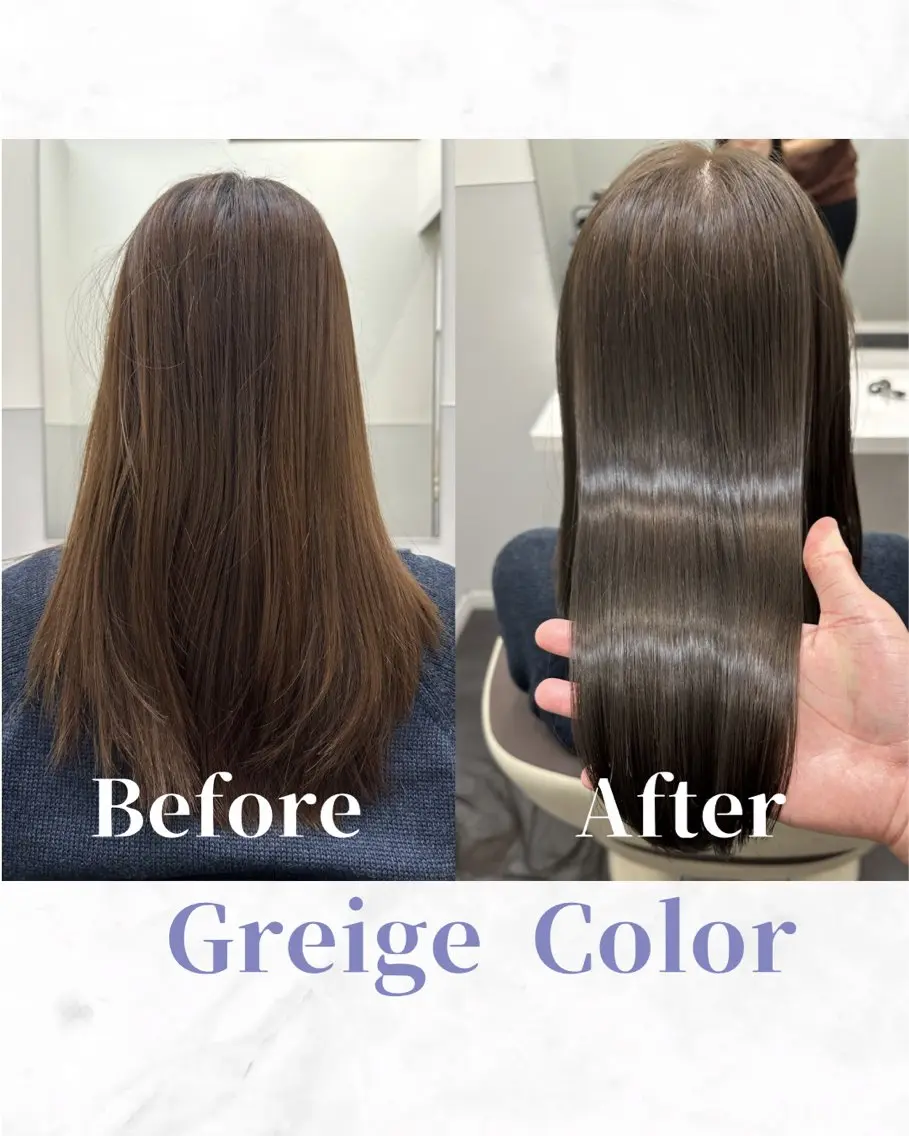 セミロング カラー ブリーチ 透明感カラー グレージュ ブリーチなしカラー 髪質改善 カット ヘアカラー トリートメント 【美髪矯正 /髪質改善】RINのヘアスタイル