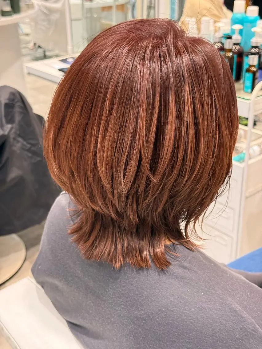 ミディアム カラー ボブ くびれヘア カット ヘアカラー 韓国風レイヤー/ 艶カラー竹内貫のヘアスタイル