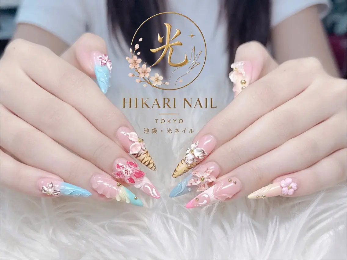 ネイル チークネイル 長さ出し フレンチネイル ガーリー ハート ハンドネイル HikariNail Ikebukuroのネイルデザイン