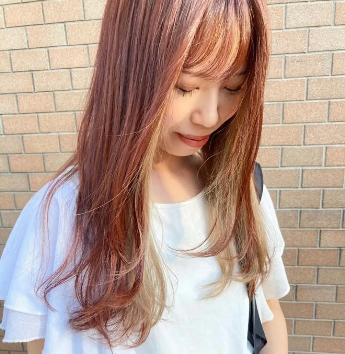 ロング カラー インナーカラー オレンジ レイヤーカット 大阪ヴィーガンサロン KANAKOのヘアスタイル