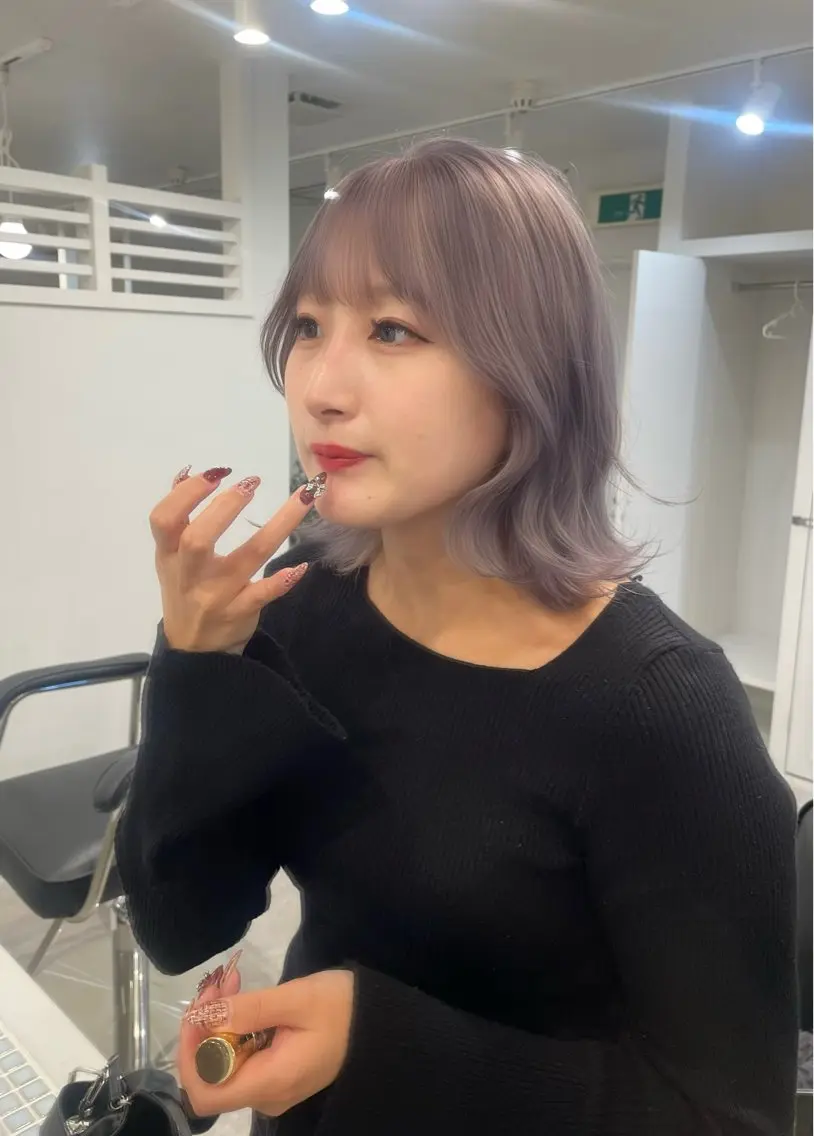 ミディアム カラー ミストバング ベージュカラー ブリーチ ケアブリーチ ダブルカラー ダブルカラーVia/ airi♡のヘアスタイル