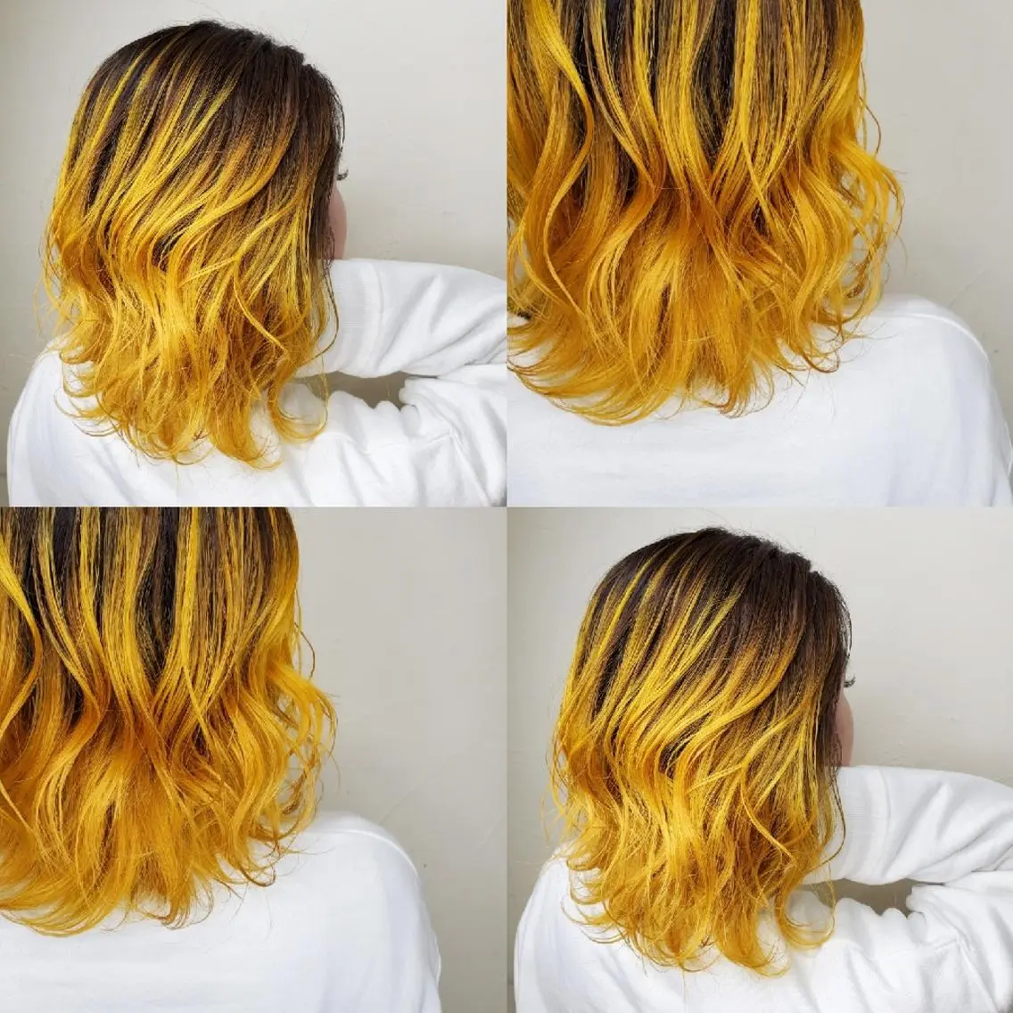 ミディアム ヘアカラー ツヤ髪✨縮毛矯正 ハイトーンカラーのヘアスタイル