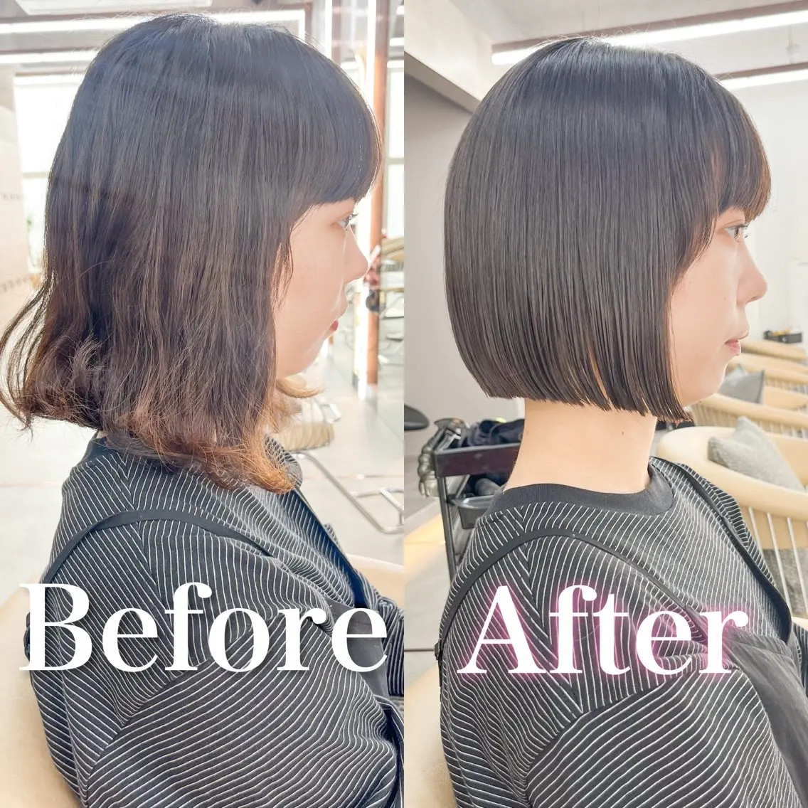 ミディアム ボブ カット 縮毛矯正 トリートメント エリアNo.1ボブ 💟Nanatsuのヘアスタイル