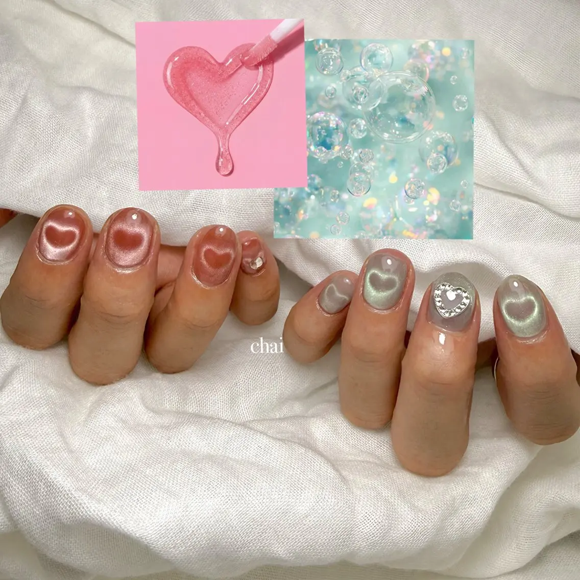 ネイル ハート マグネットネイル ショートネイル ハンドネイル chai nail +  eye📍鶴橋のネイルデザイン