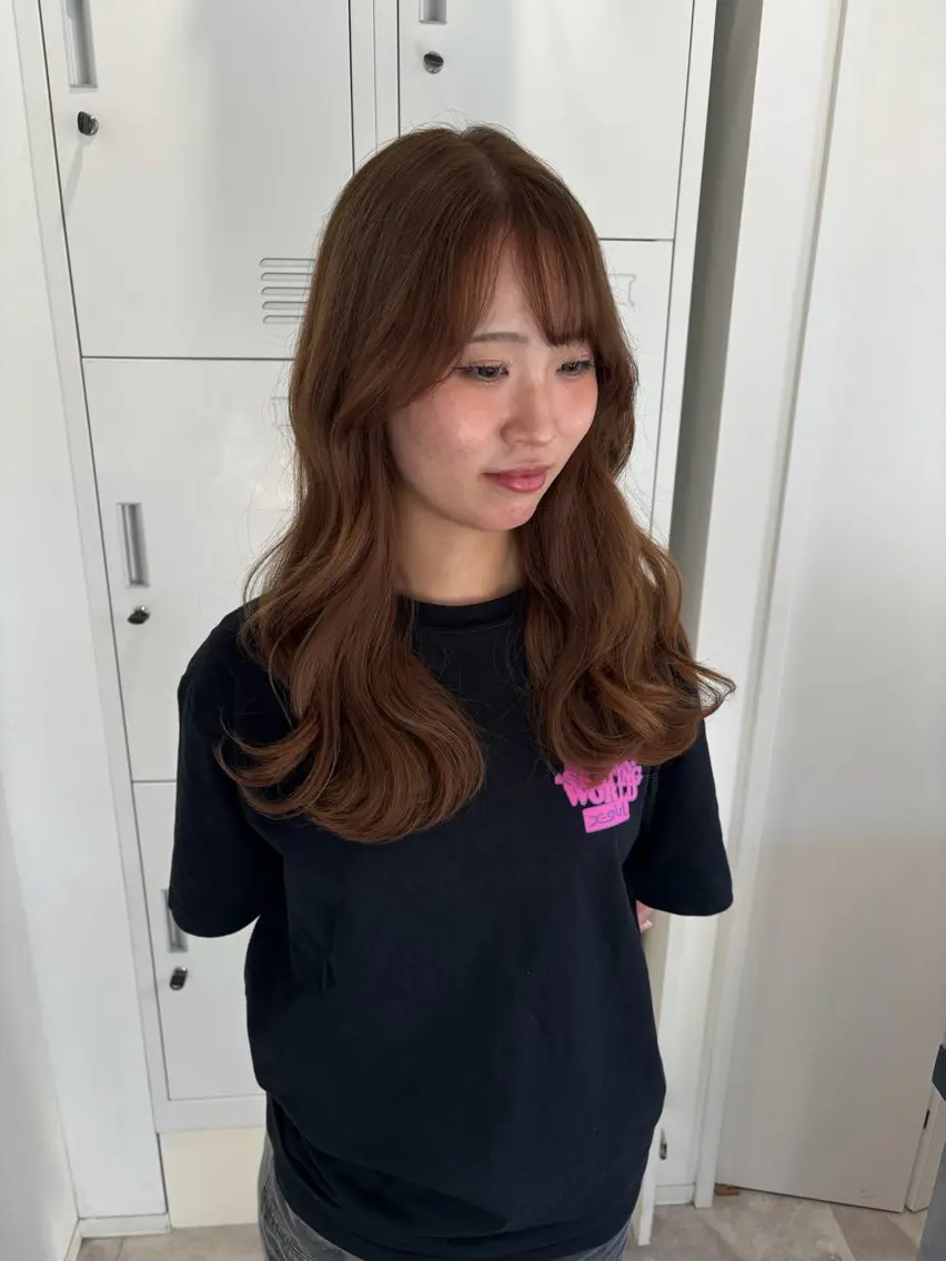 ロング カラー ブリーチ ブラウンカラー ヘアカラー トリートメント recipe la couleurちずのヘアスタイル