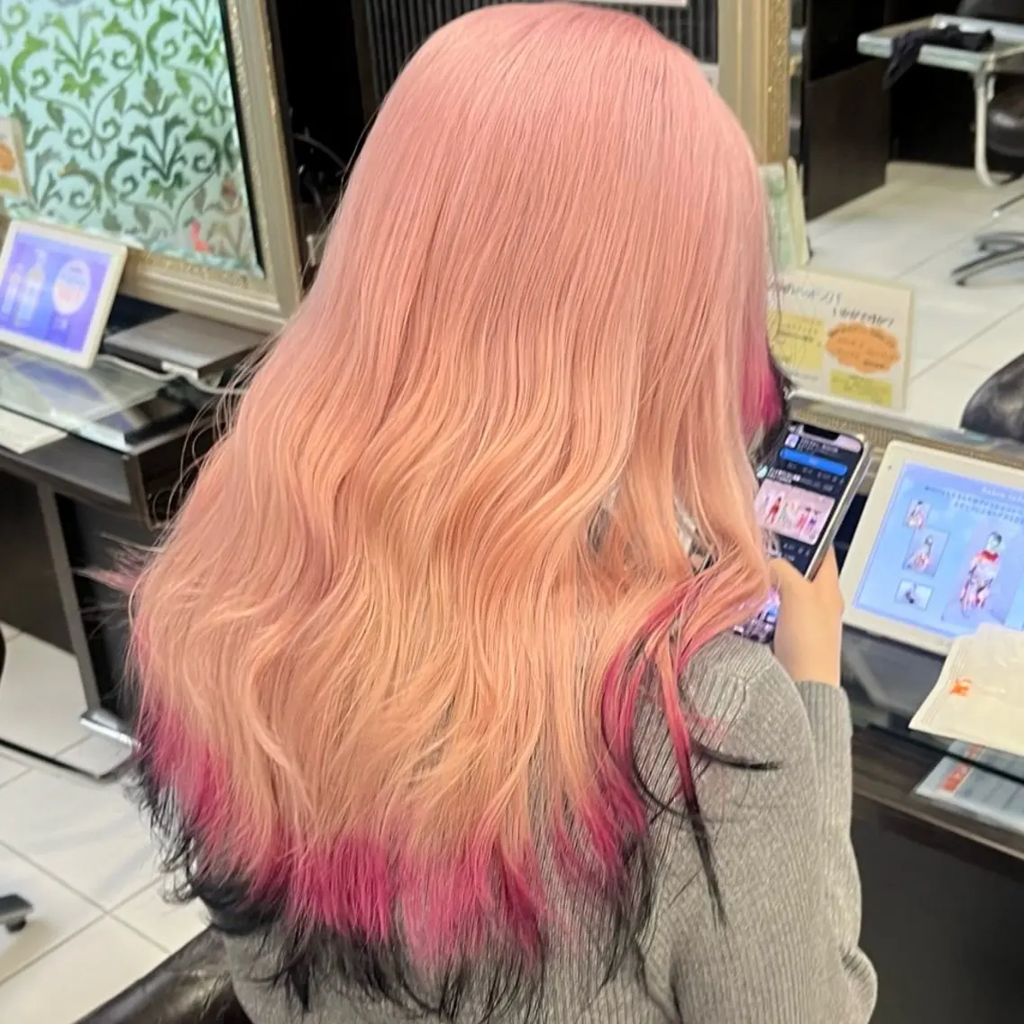 ロング カラー 黒髪 ブリーチ デザインカラー ピンクカラー ホワイトピンク 🫧ハイトーン/ ペールカラー🕊♡雛のヘアスタイル