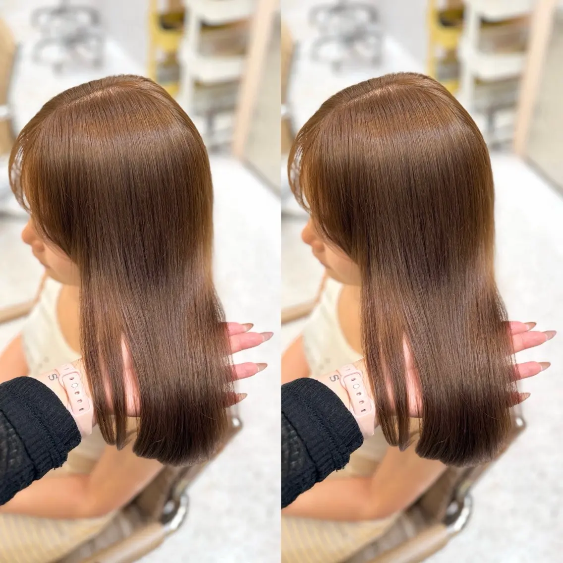 セミロング カット ヘアカラー トリートメント 🎀しゅな/韓国 レイヤー/うる艶のヘアスタイル
