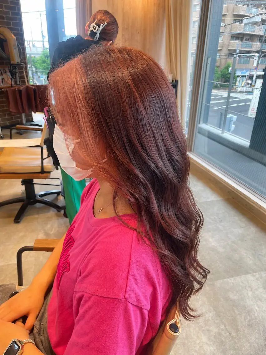 カラー ミストバング ベージュカラー  フェイスフレーミング ピンクカラー ピンクベージュ 田中 ゆいかのヘアスタイル