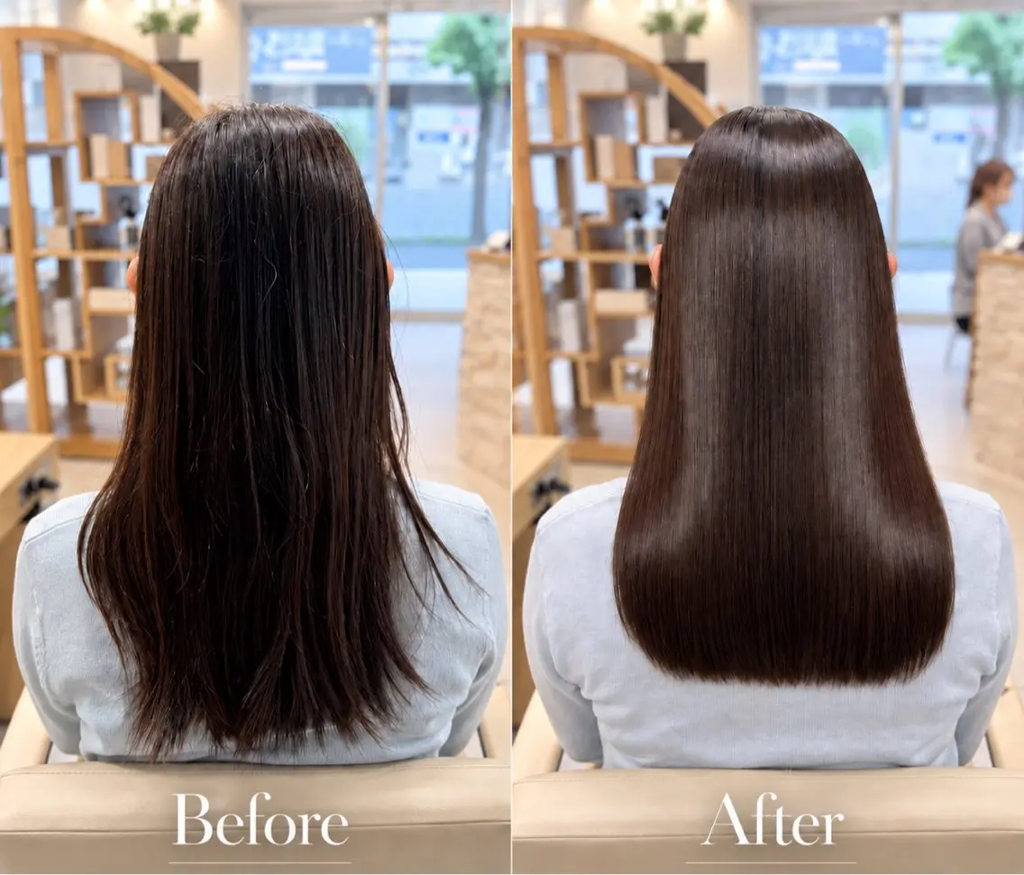 ロング パーマ ストレートパーマ 縮毛矯正 髪質改善/縮毛矯正 /レイヤーカット岡部のヘアスタイル