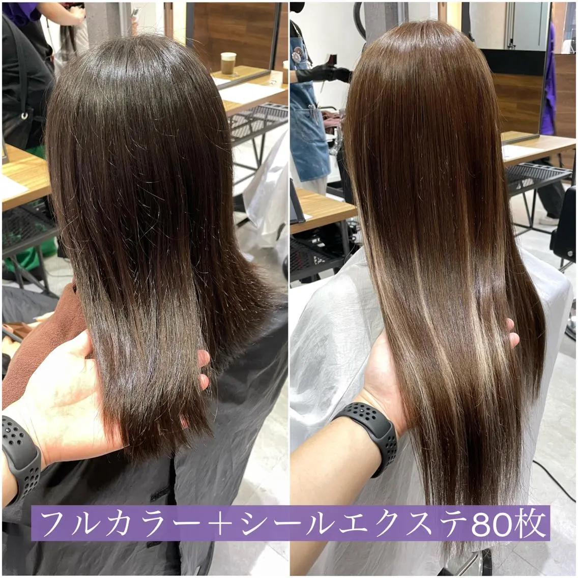セミロング カラー シールエクステ ベージュカラー ブラウンカラー ブラウンベージュ ハイライトカラー KEISUKE🐶 カラー✨エクステのヘアスタイル
